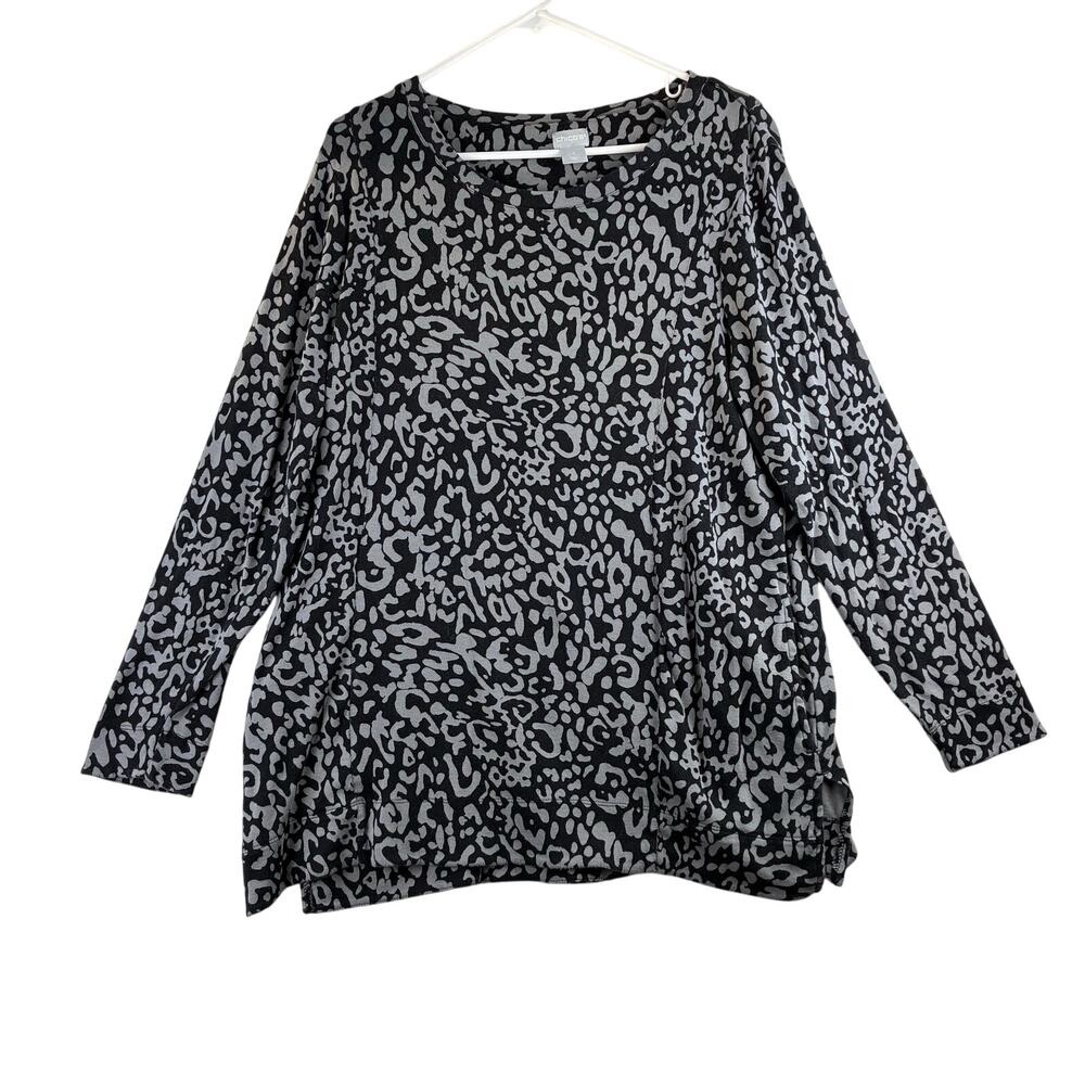 Chicos Leopard Print Tunic Top Blouse Women’s 3/XL 100% Pima Cotton Pockets